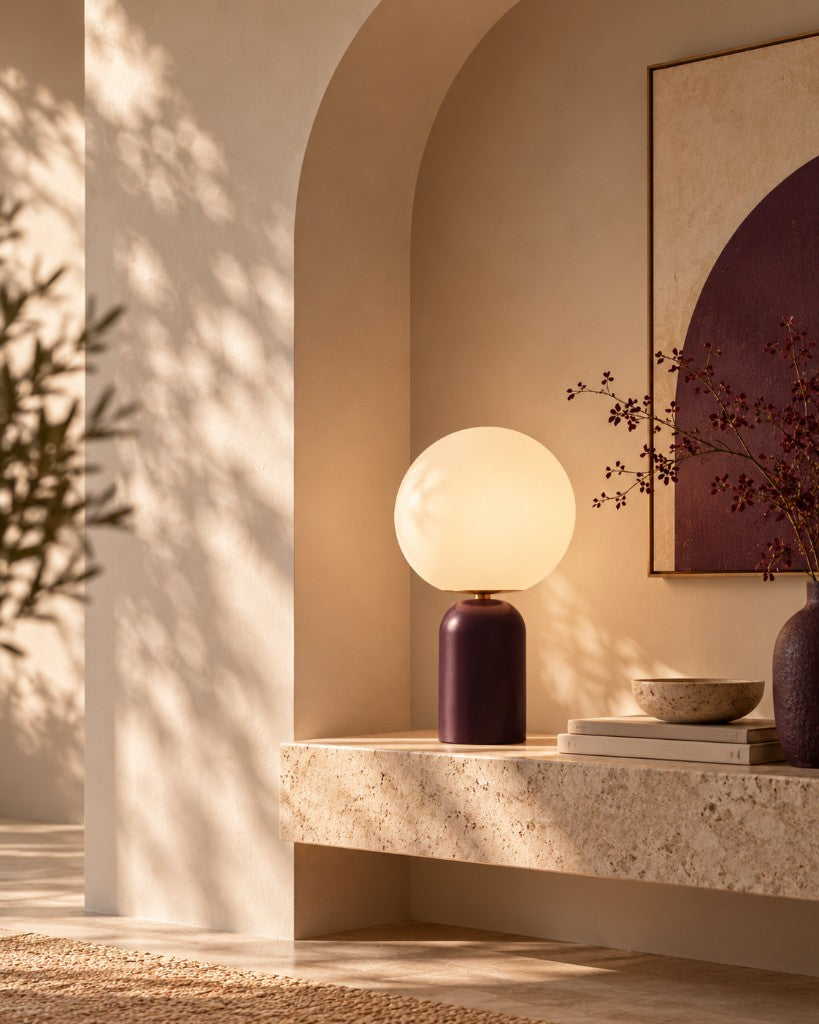 Table lamp in a softly lit arched alcove